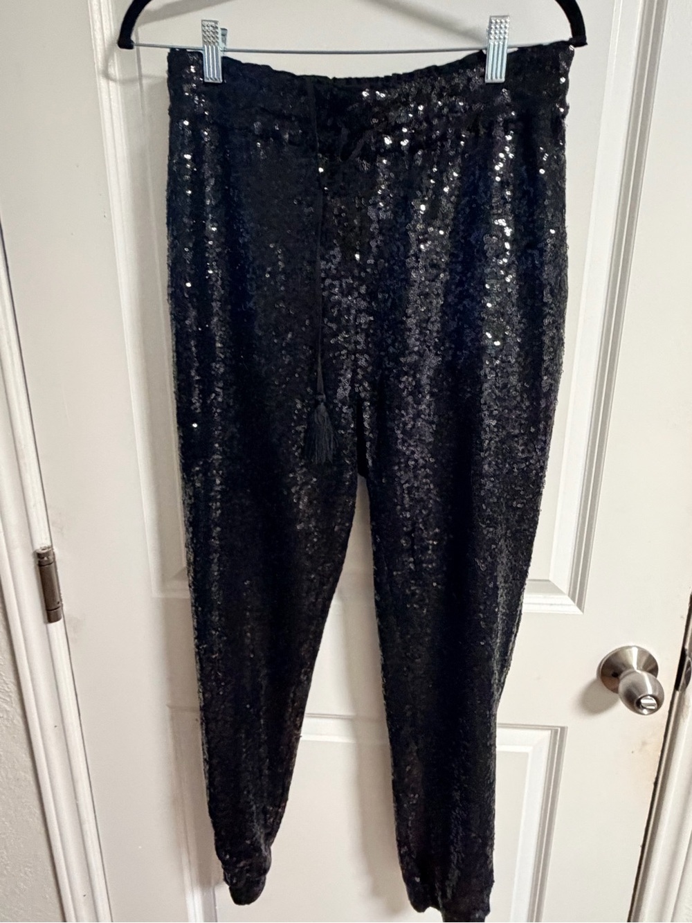 Badgley Mischka Black Sequin Track Pants
